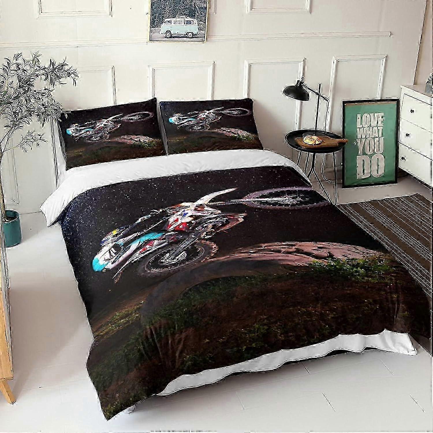 Capa de edredom Motogp Motocross - Conjunto de cama para motocicleta com fecho de zíper - Conjunto de capa de edredom infantil de microfibra com fronha King 135*200