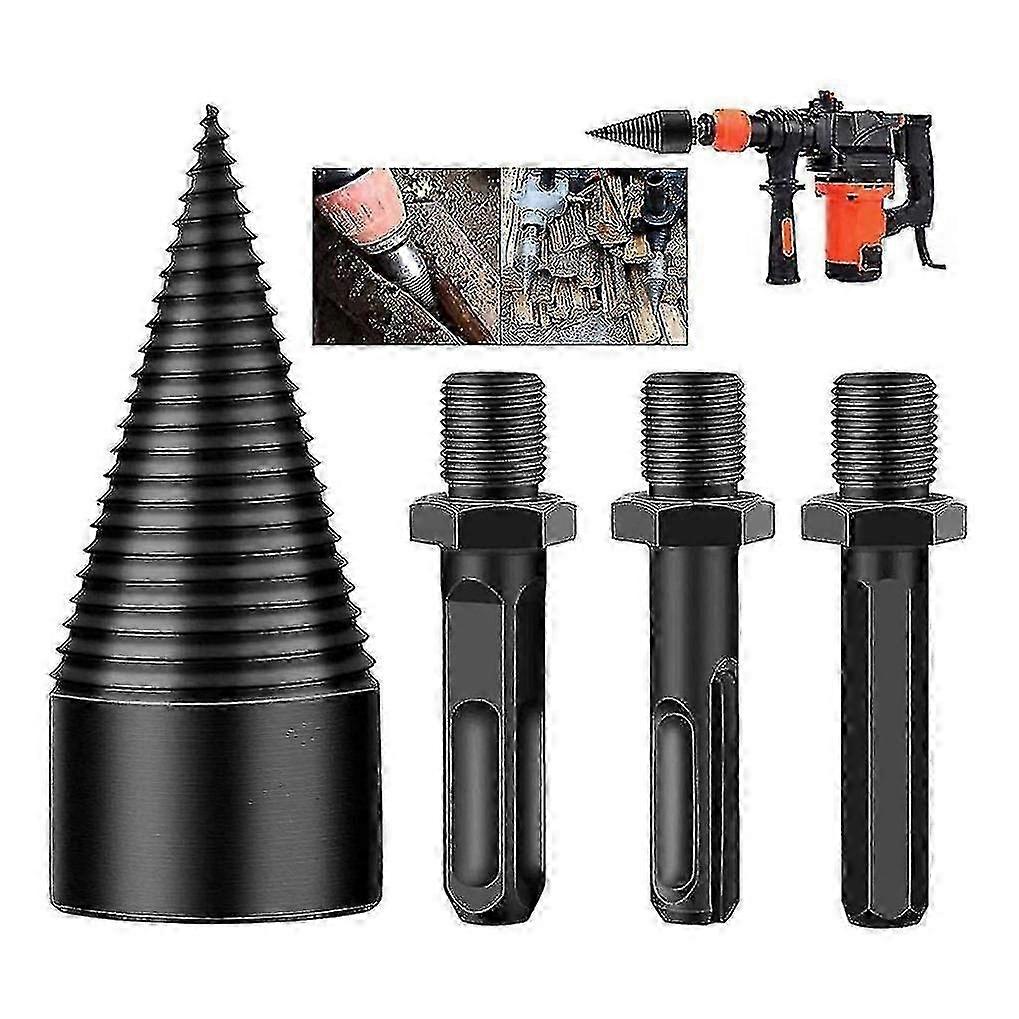 Firewood Log Splitter, 3pcs Drill Bit Removable Cones Kindling Wood Splitting Bits Heavy Duty Elect