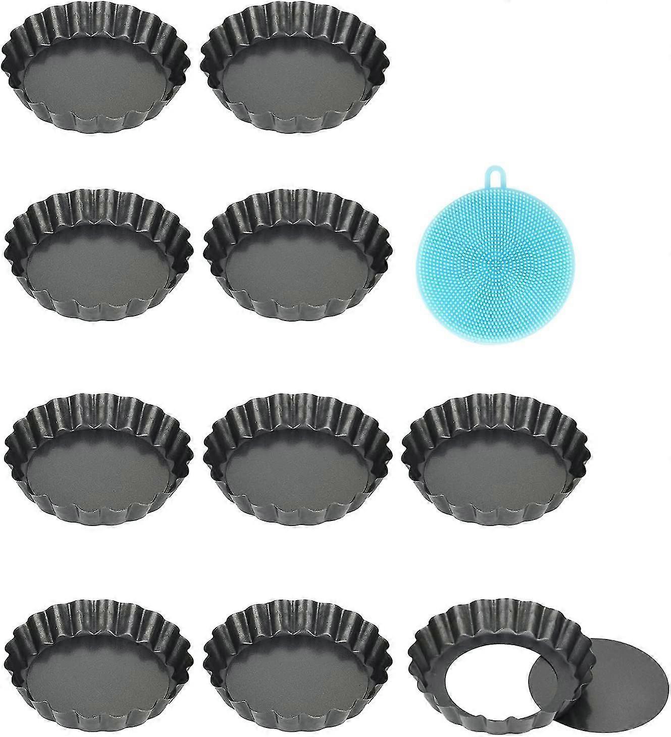 取り外し可能な底、焦げ付き防止コーティングのミニタルトレット金型10cm x 8ラウンドタルトパン、キッシュケーキタルトレット用10cmx8ラウンドタルトパンのセット、炭素鋼タルトディス