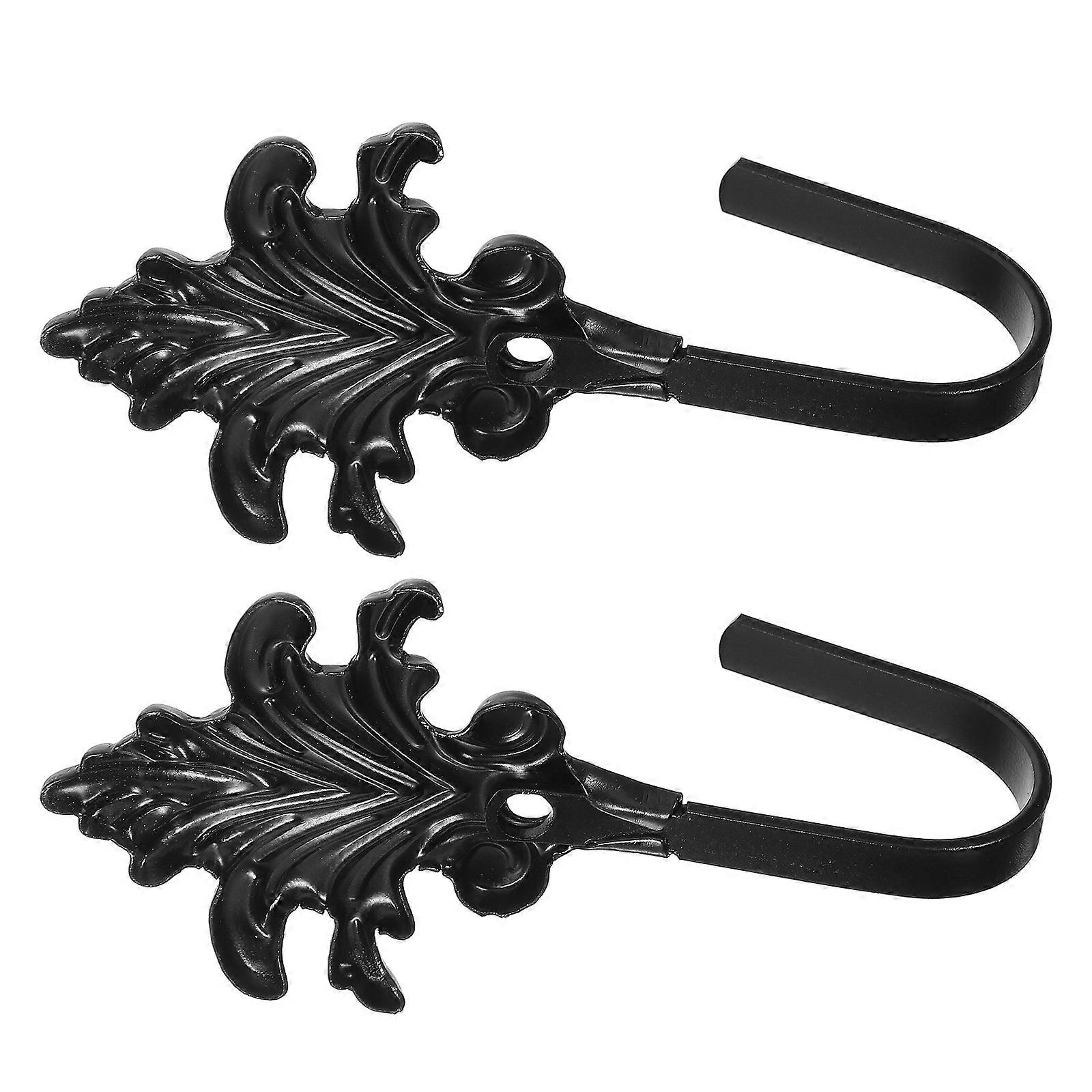 Black Iron Wall Hooks Leaf Design for Hanging Curtains 1Set Hooks