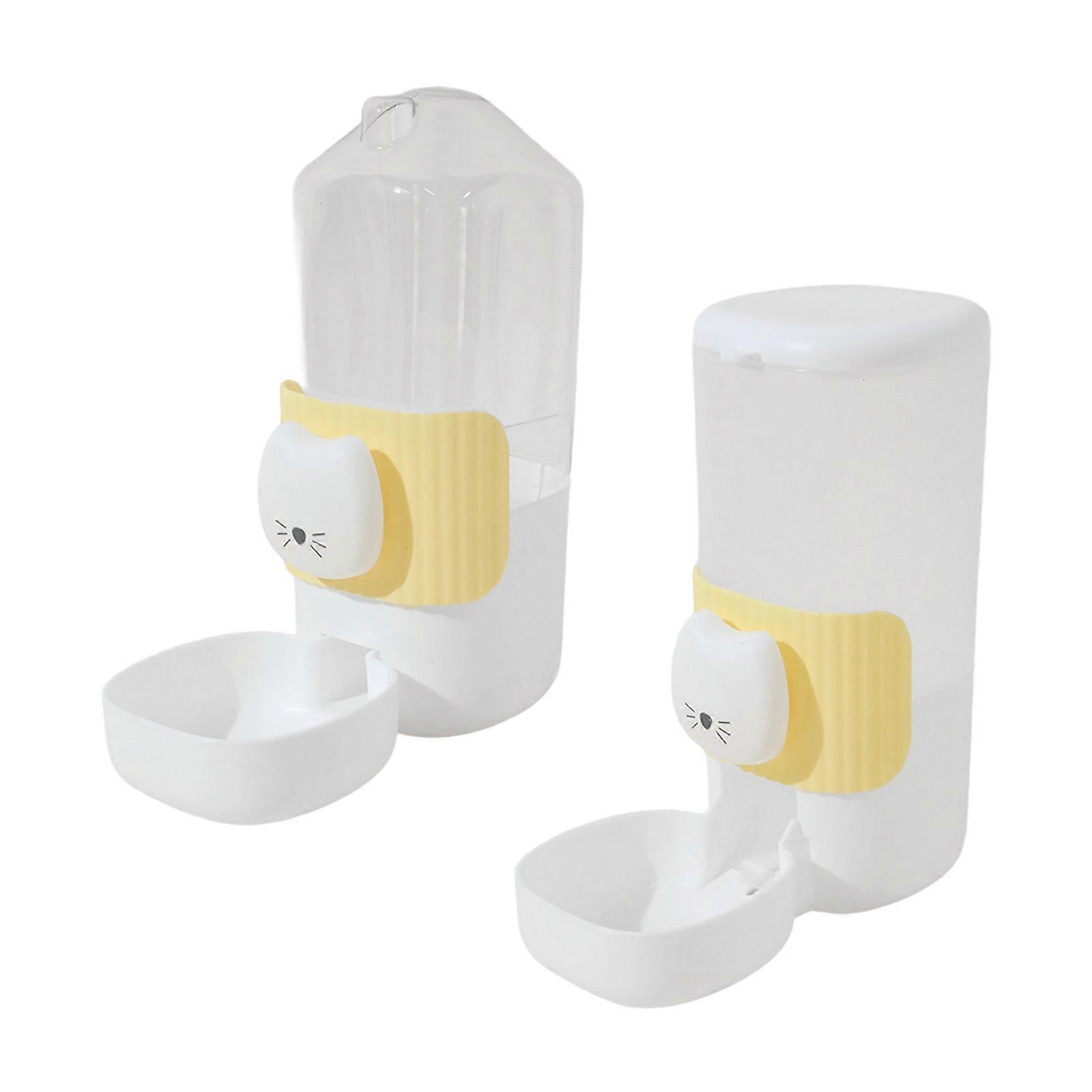 Pack Of 2 Cage Hanging Automatic Dog Feeder with Space Saving PP Cats Face Design Easy Clean Feeder For Small Home Use  Yellow