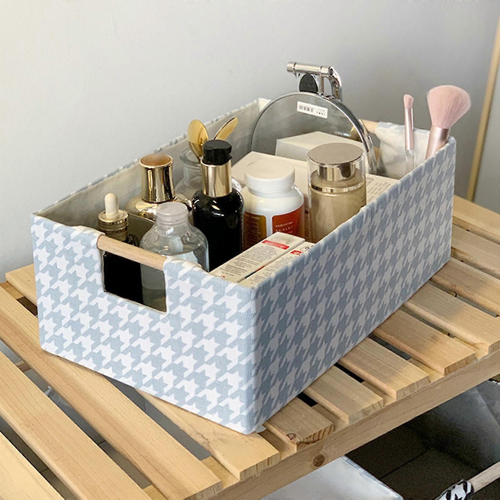 Small Decorative Foldable Storage Box For Use, Storage Basket With Solid Wood Handles, Damp Cloth To Wipe, Fabric