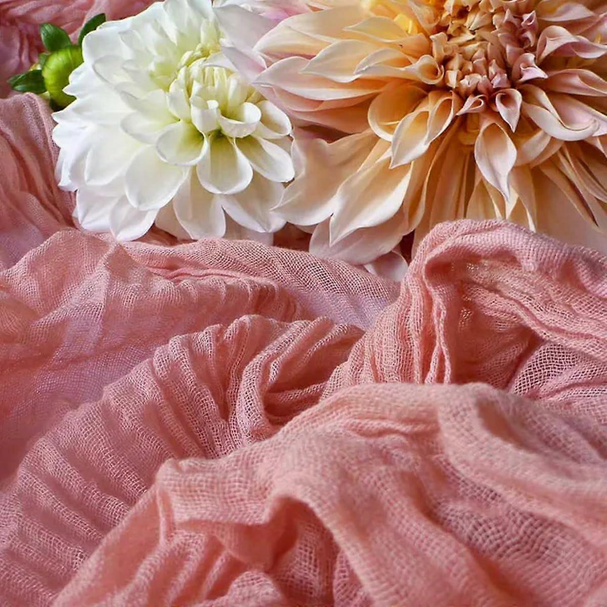 Rustic Pink Cheesecloth Table Runner Vintage Chiffon Boho Wedding Rustic Dining Decor 90x340cm