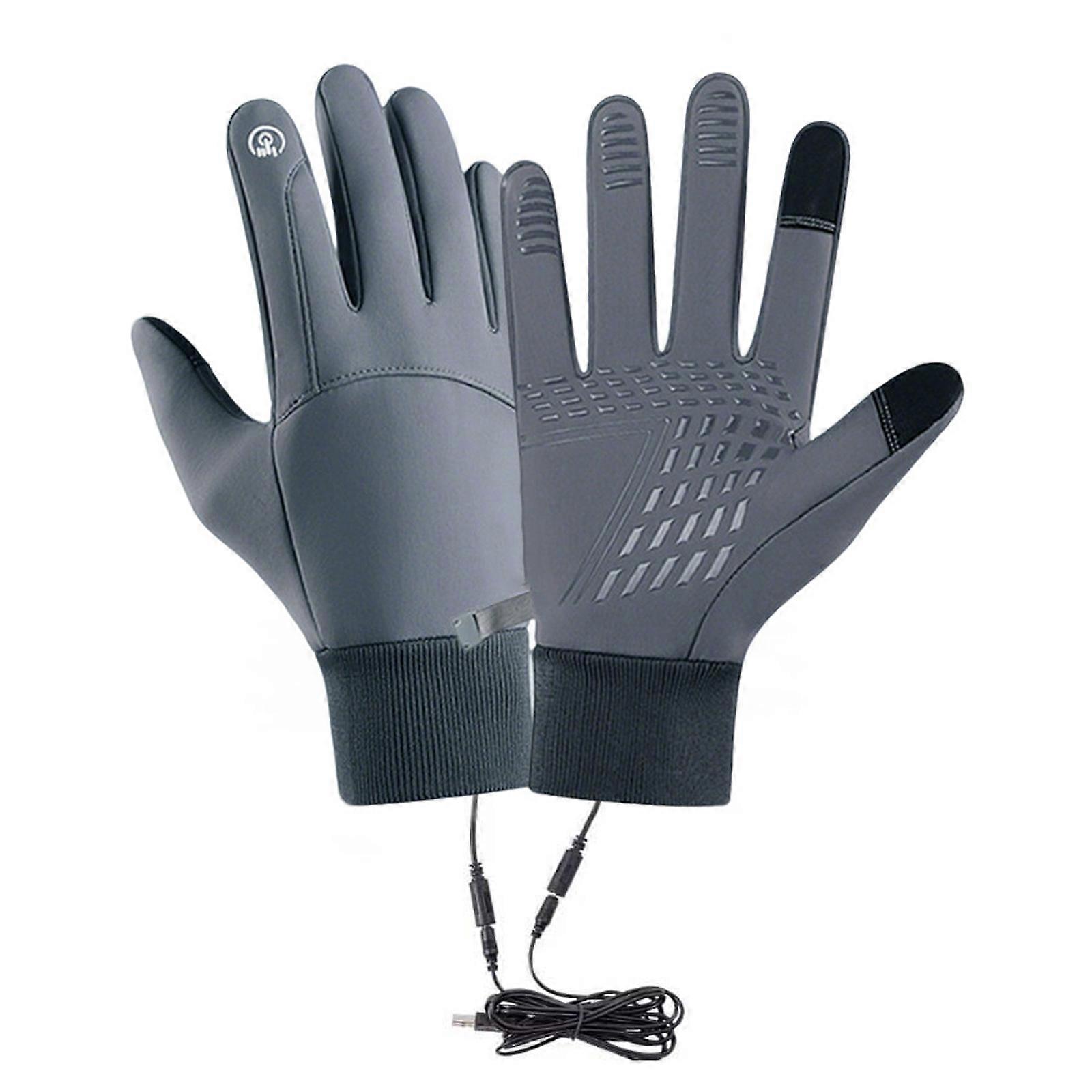 Windproofed Waterproofed Cycling Gloves with USB Heating Fast Charging Cold Protecting Ergonomic Touchscreens Design  Gray XL