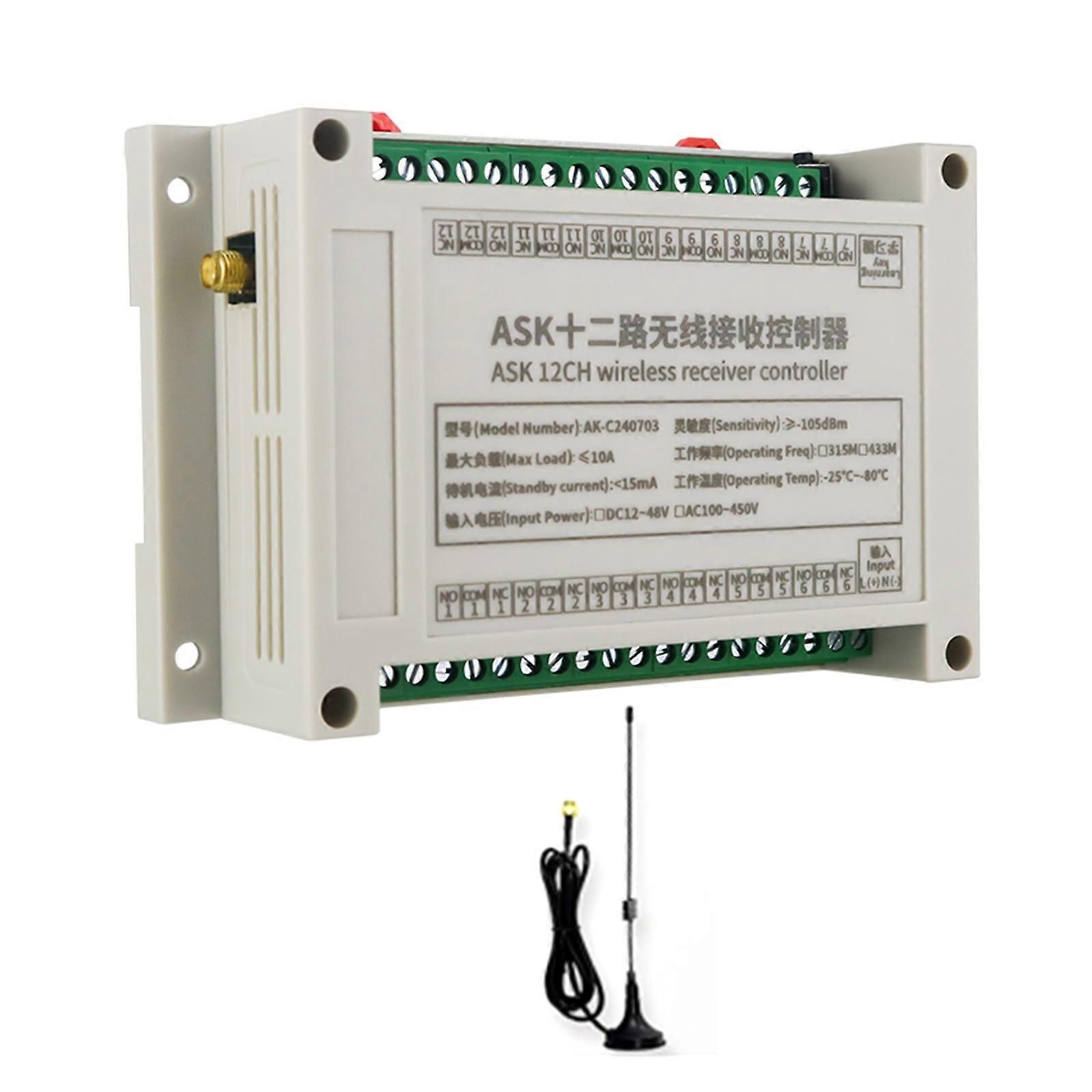 Wireless Remote Relays Module, 12 Channel 433MHz Controls System, DC12V 48V for Automateds Lighting and Security Multicolor