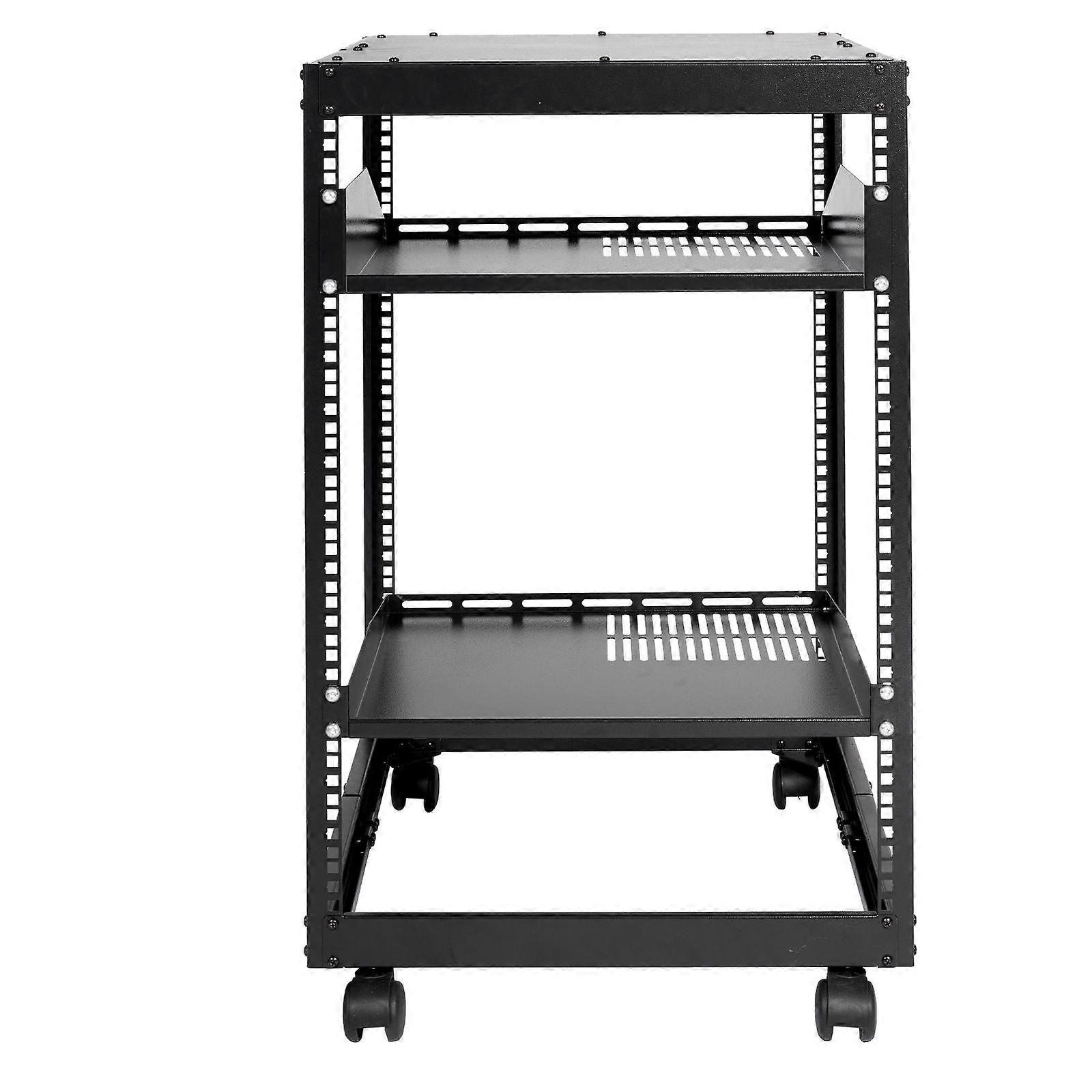 15U Open-Frame-Server-Rack, 23''-40'' einstellbare Tiefe, freistehendes oder wandmontiertes Netzwerk-Server-Rack, 4-Pfosten-AV-Rack mit Rollen