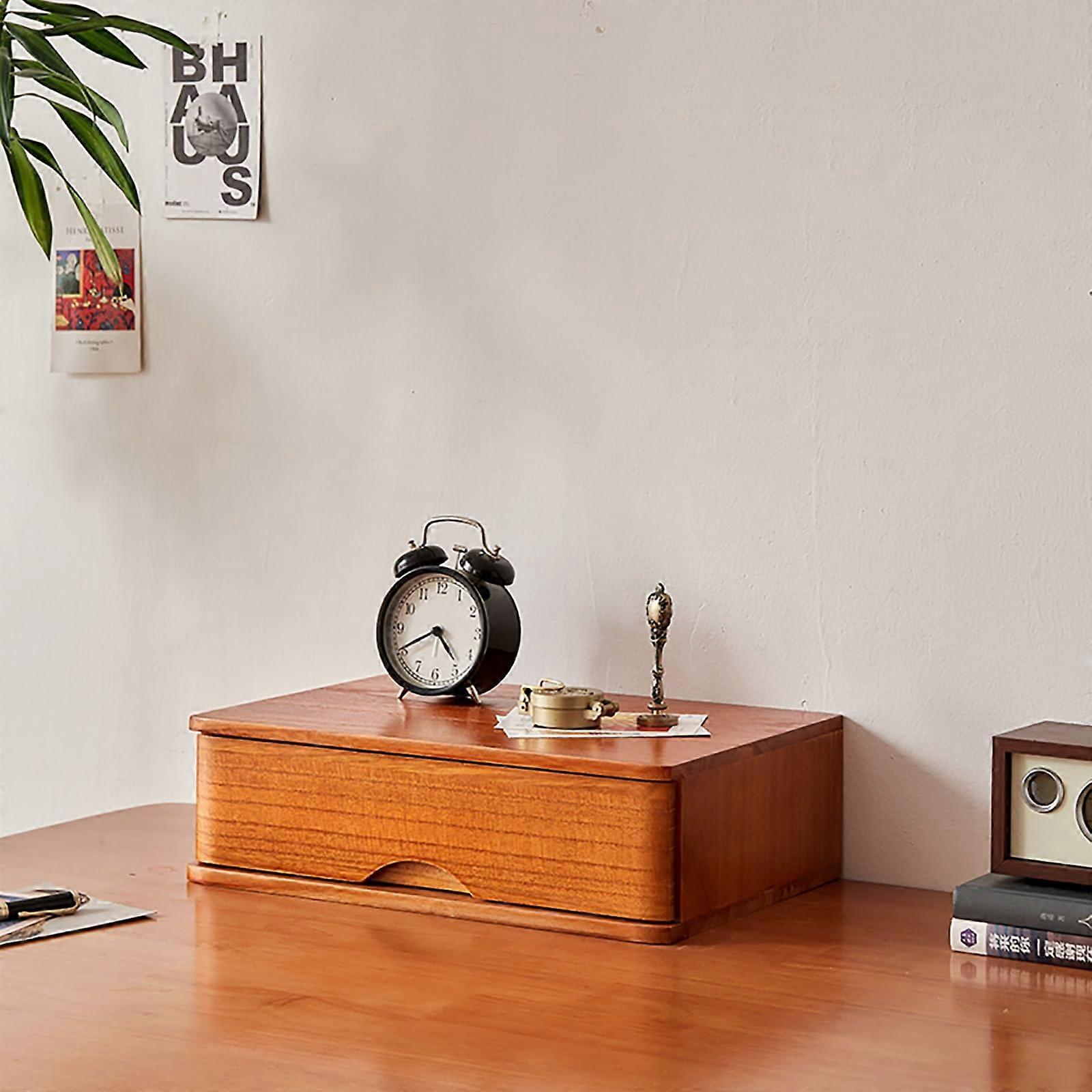 Wooden Lateral Filing Cabinet with Drawers and Elevated Shelf for Office Storage and Space Saving