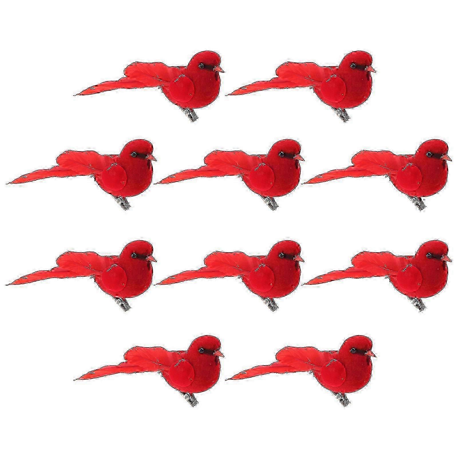 A set of 10 Delicate Clip-on Christmas Tree Ornaments, Mini Red Birds Crafts for beautiful Tree Decoration.