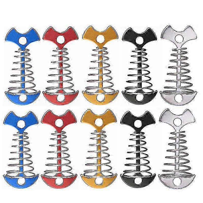 Durable Outdoor Tent Pegs - 10Pcs Adjustable Fishbone Spring Anchors for Deck