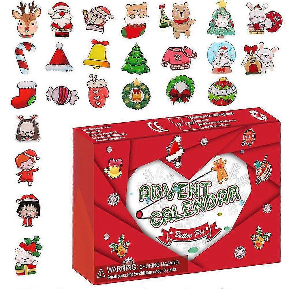 Christmas Countdown Calendar with 24Pcs Brooch Buttons for Festive Party