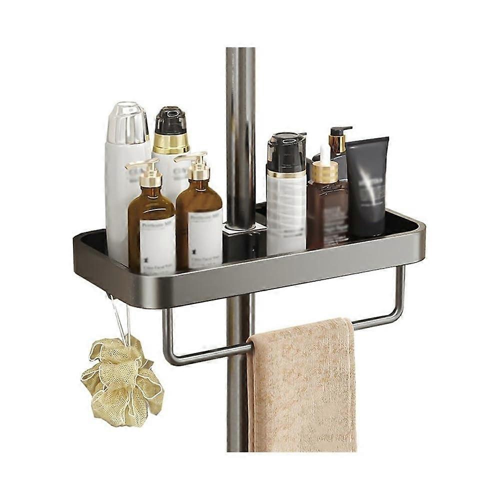 Bathroom Shower Organizer Rack with Towel Bar and Hooks, Adjustable Aluminum Shelf for RV (Grey)