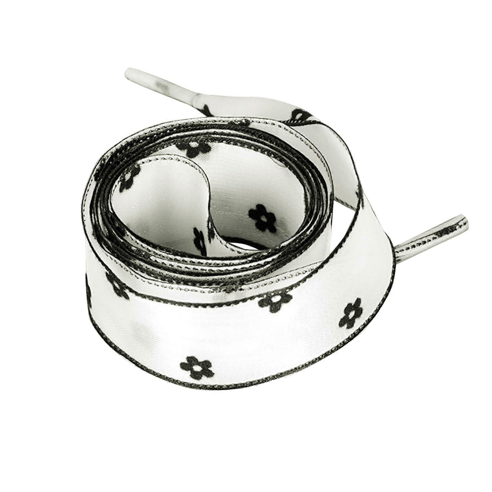 Flat Shoe Laces Snow Yarn Silk Ribbon Sneakers Shoelaces Soft 2 Pack 110cm White Floral