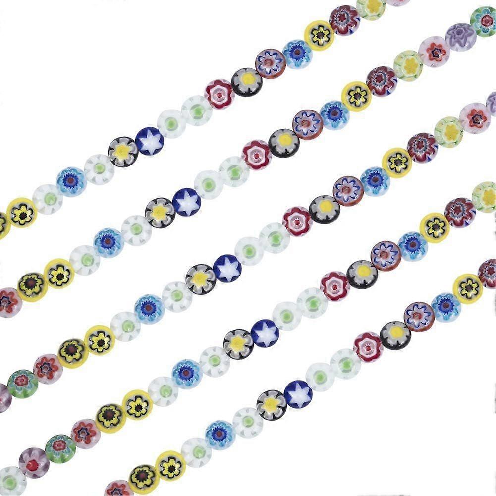5 Strands 6mm Random Mixed Color Handmade Millefiori Lampwork Glass Beads Abacus Smooth Loose Beads for Bracelet Jewelry Making 1 Strand 16"