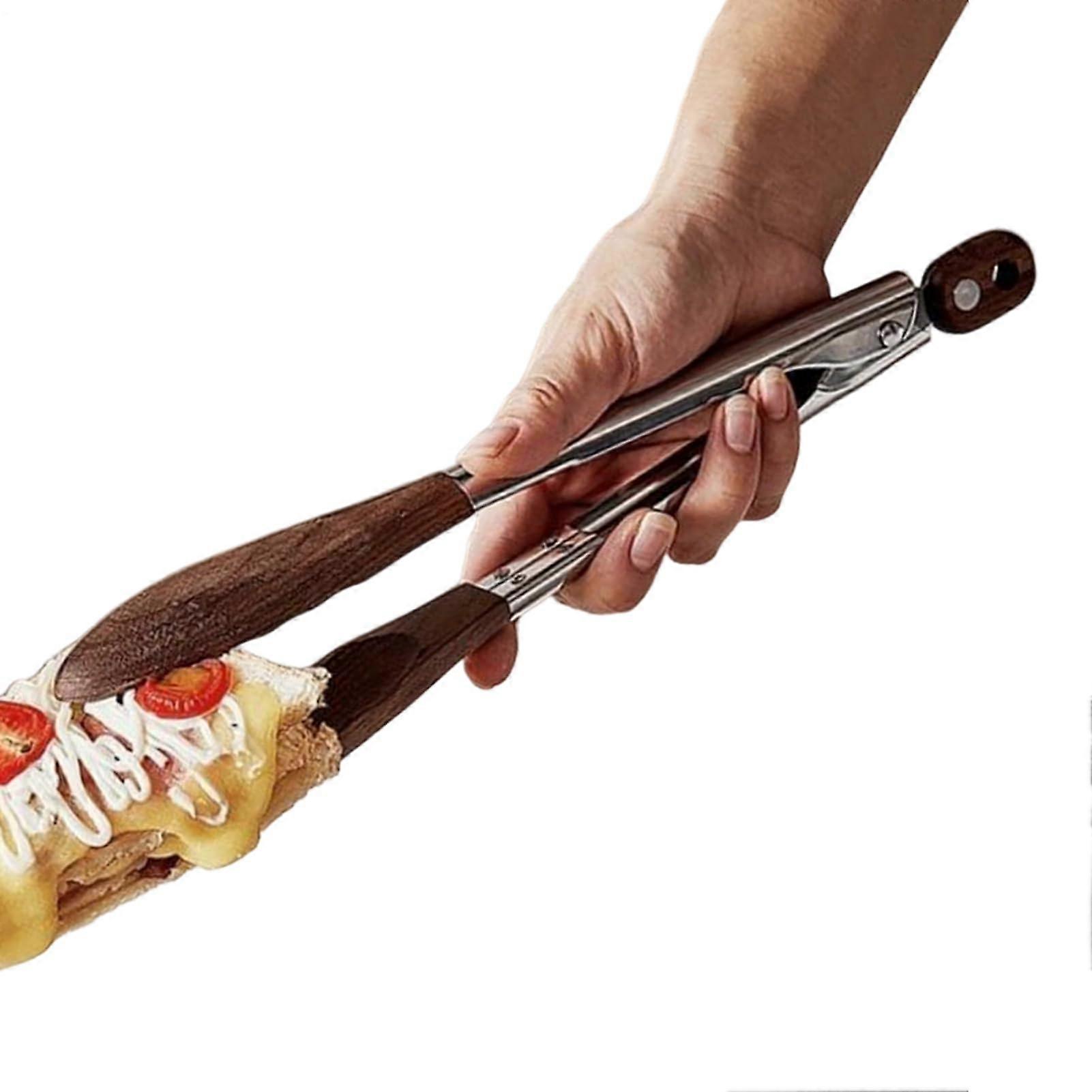 11.8 Inch Wooden Barbecue and Salad Tongs with HeatResistant Locking Design for Cooking and Serving