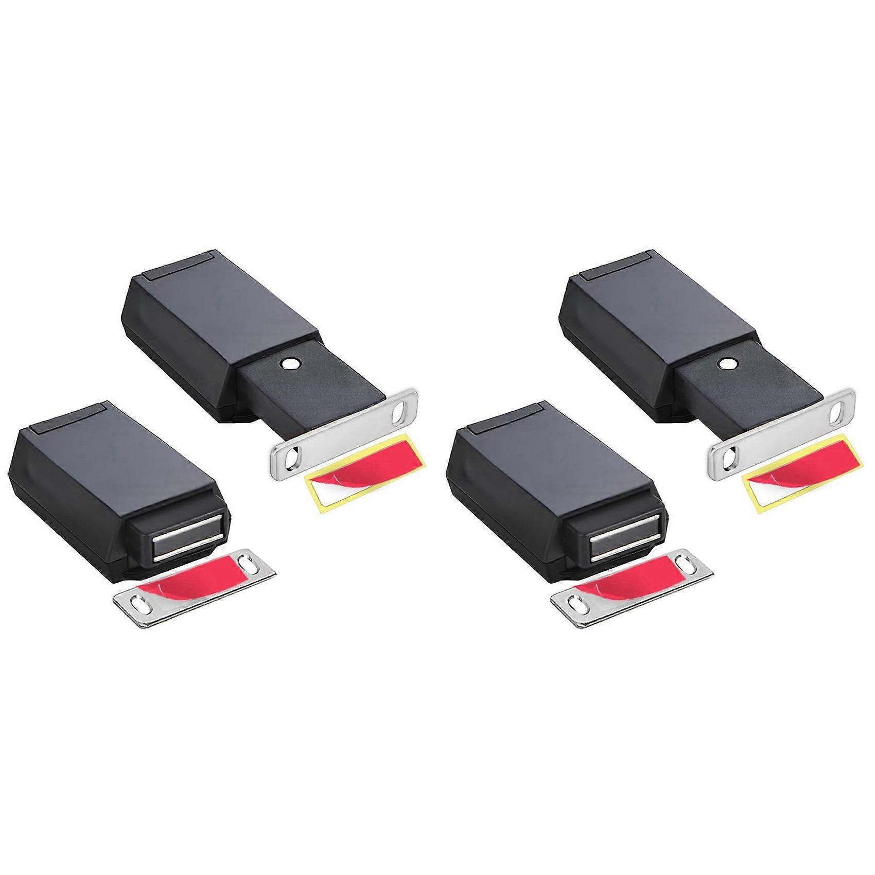 4 Pack Heavy Duty Push Latch & Lock for Hidden Door Touch Latches and Catch Magnet Push Release Drawer Pull Tip, Black