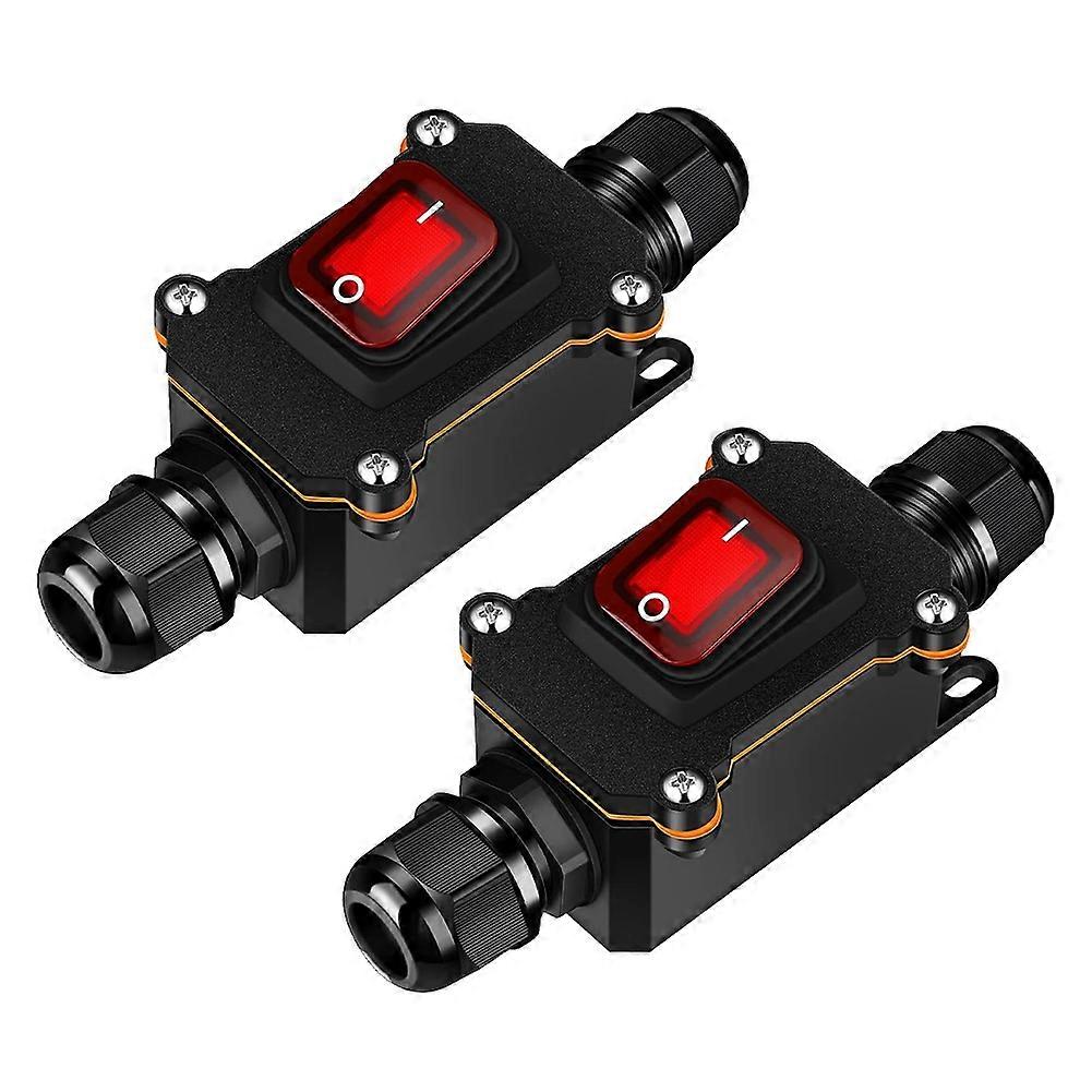 2 Pcs 12V Inline Switch Waterproof Inline Cord Switch Waterproof Toggle Switch with Red Light Rocker Button