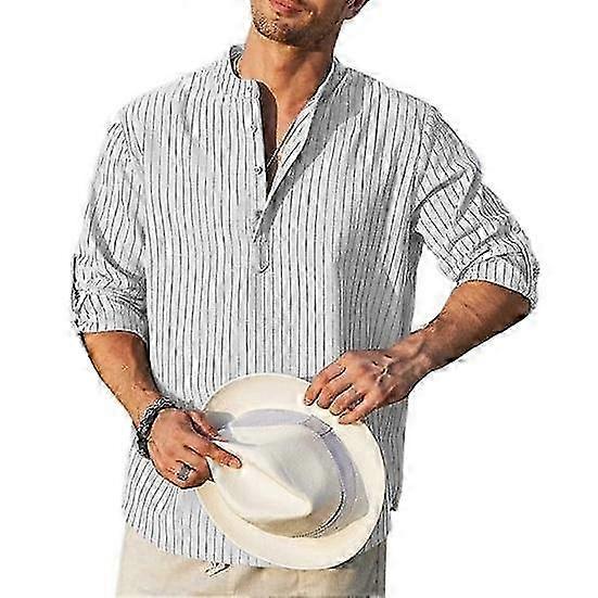 Half-Open Stand Collar Striped Shirt for Men with Cufflink