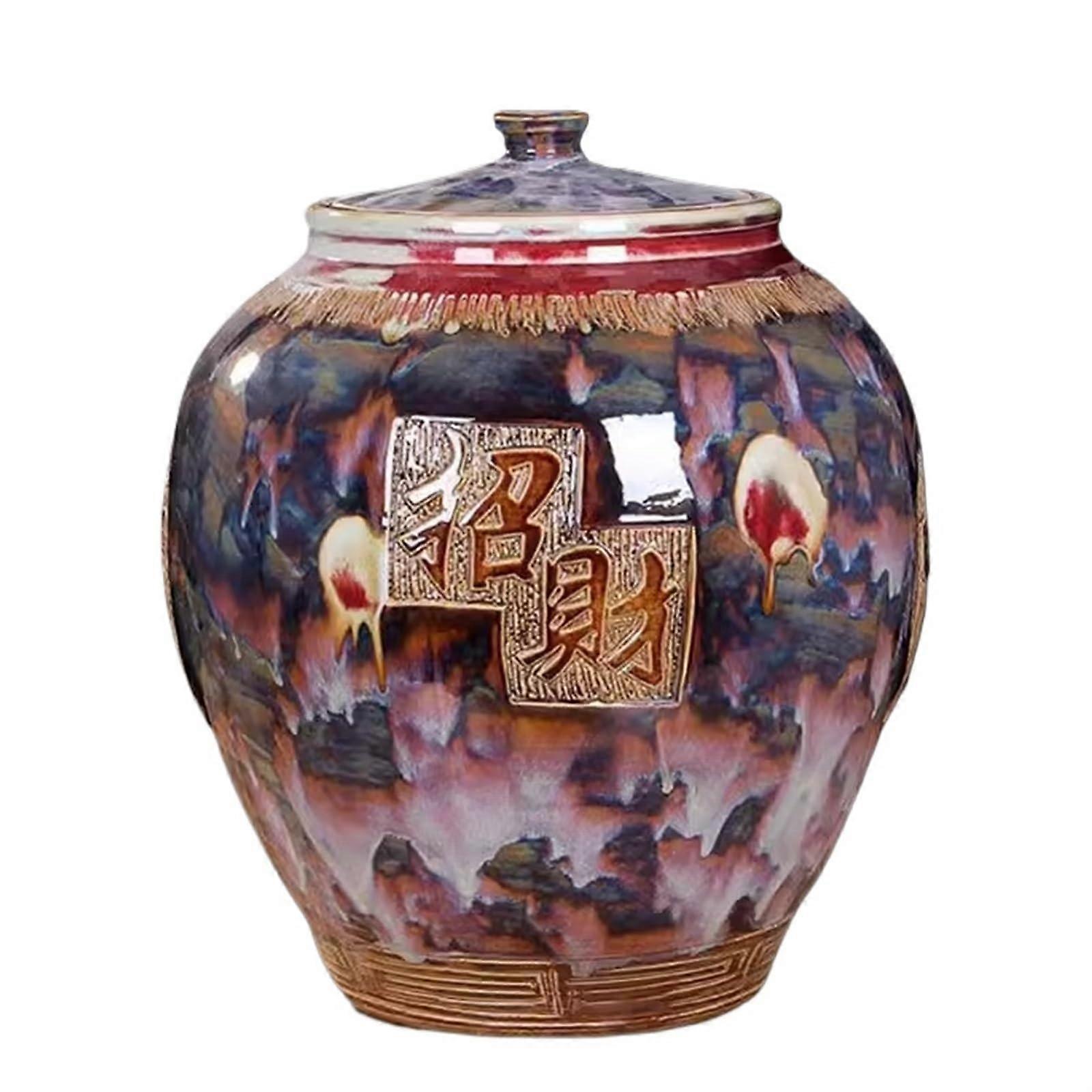 Ceramic Rice Storage Container with Lid, 25kg Large Capacity MoistureProof Chinese Style Grain Bin