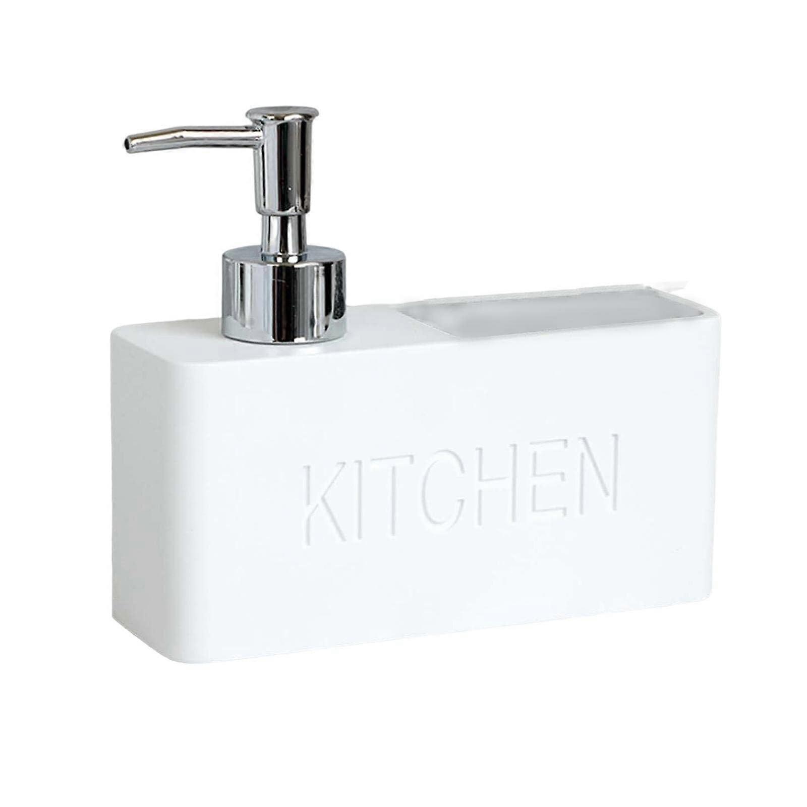 Soap Dispenser with Sponge Holder, Refillable White Countertop Design for Kitchen and Bathroom