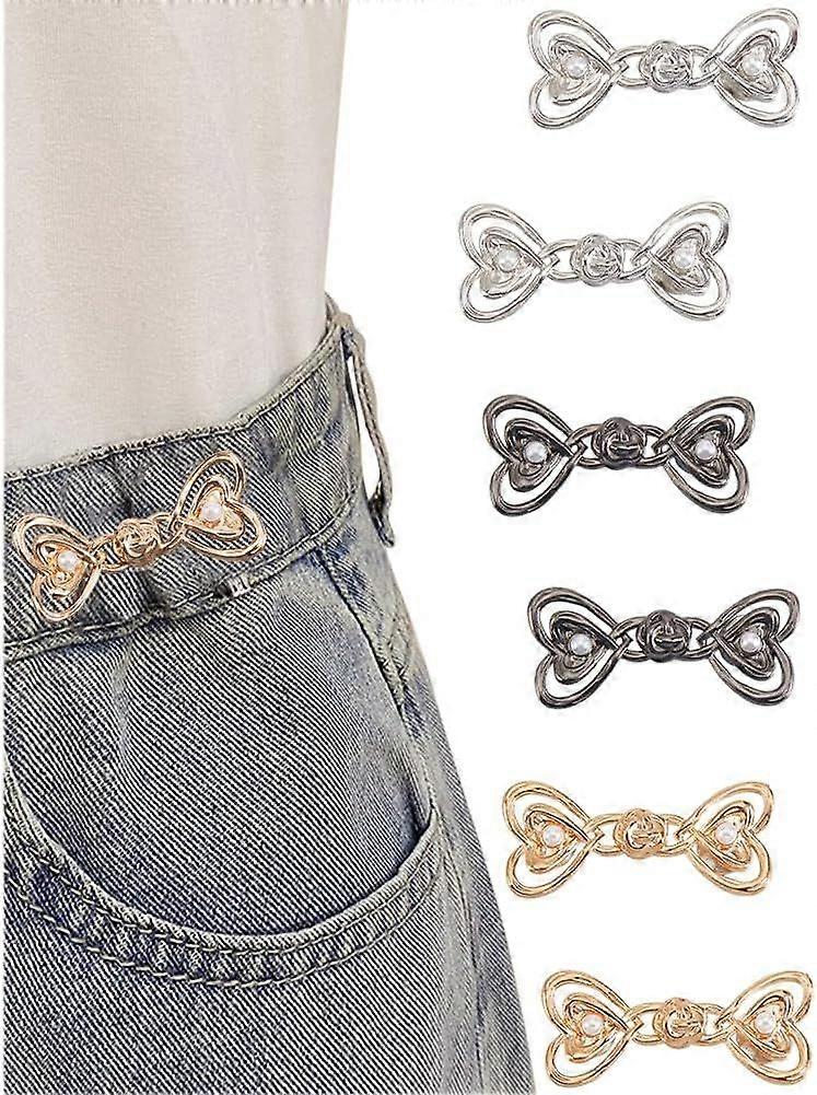 12Pcs 3 Colors Heart Shape Alloy Adjustable Jean Button Pins Waist Tightener Sewing Fasteners for Garment Accessories Mixed Color 49.5x21.5x8mm