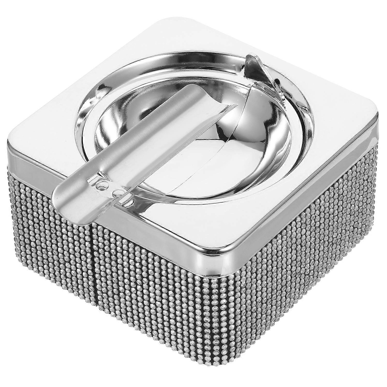 White Ash Tray Car Ashtray for Storage 2Pcs Durable Rhinestone Material