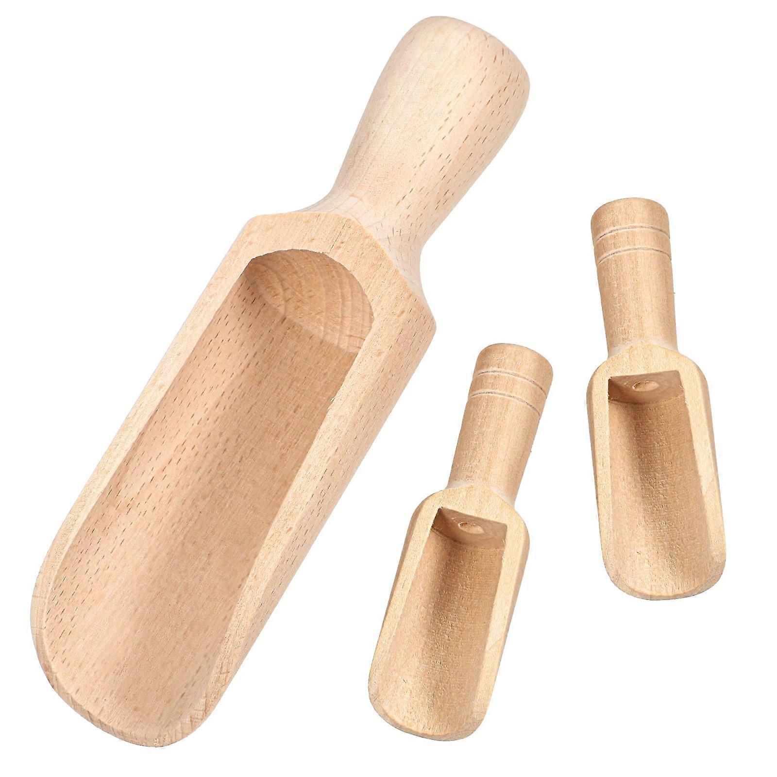 Wooden Scoops Set Beech Wood Spoons 3 Pcs MultiSize for Jars Canisters Bath Salt Baking Coffee