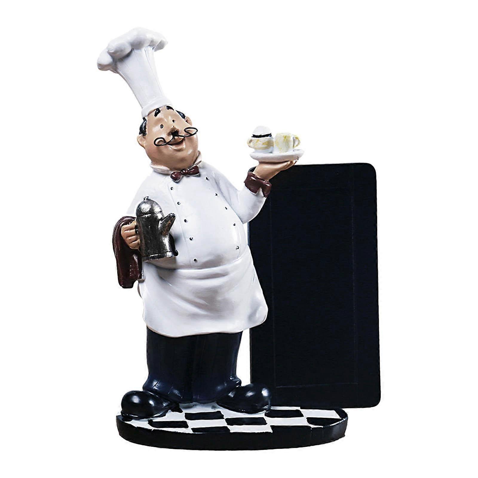 Chef Figurine with Chalkboard Kitchen Decor, Durable Resin Tabletop Statue