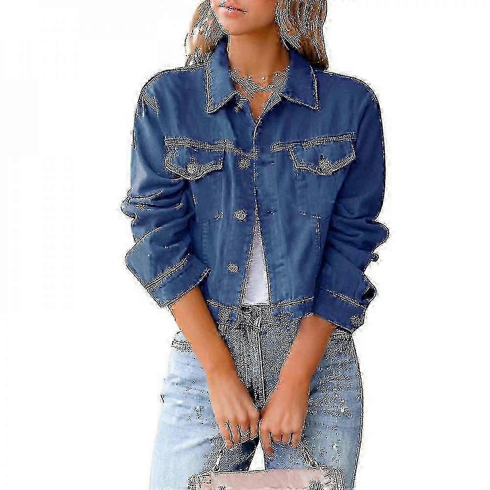 Women's Basic Button Down Stretch Fitted Long Sleeves Denim Jean Jacket 26s