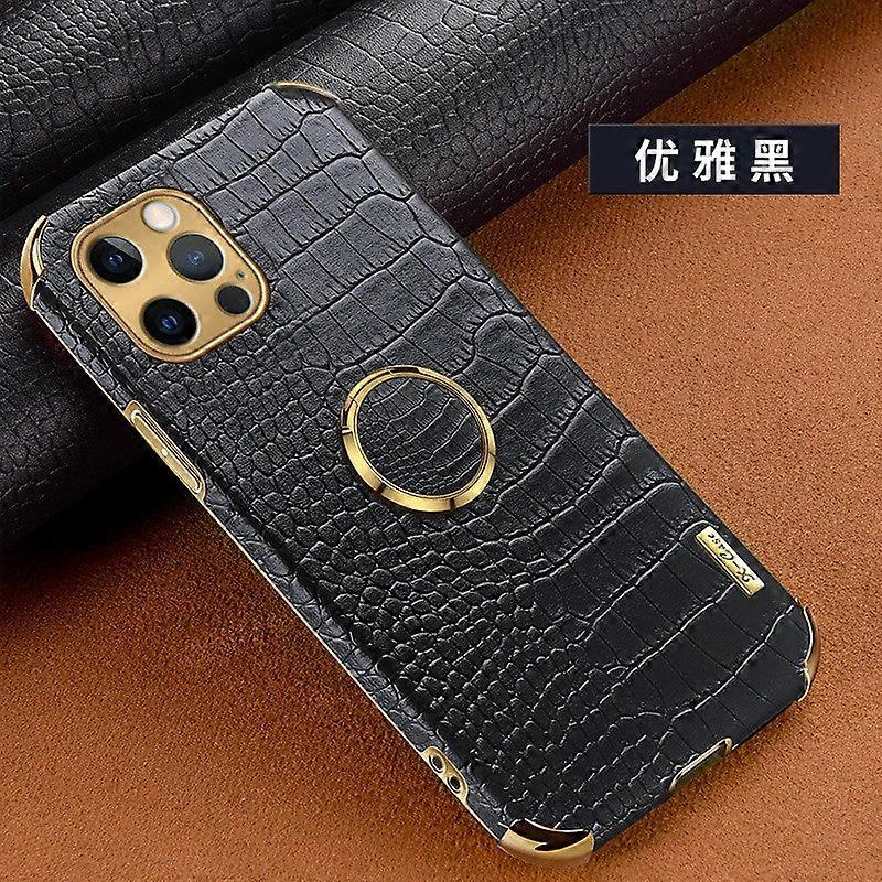 Case For Iphone 13 Mini Black Ring Type Pu Crocodile Leather Soft Ring Stand Full Package No6813
