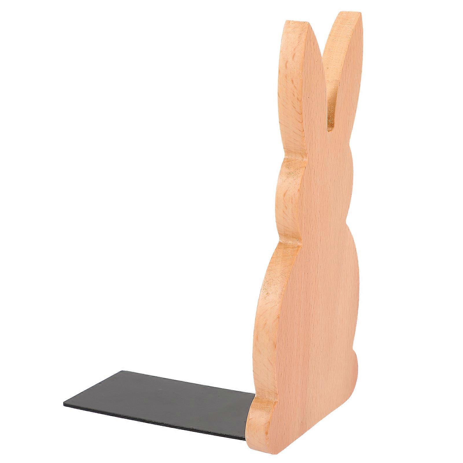 Khaki Wooden Bookend for Desktop Cute Rabbit Shape