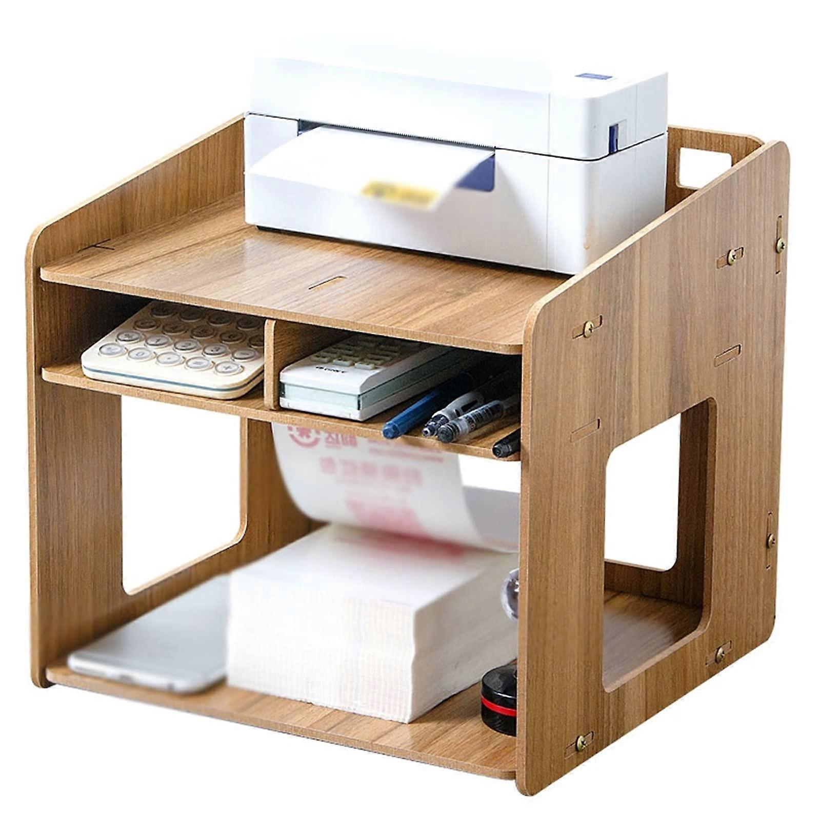 3Tier Desktop Printer Stand with LargeCapacity Storage, MDF Shelf for Office and Home