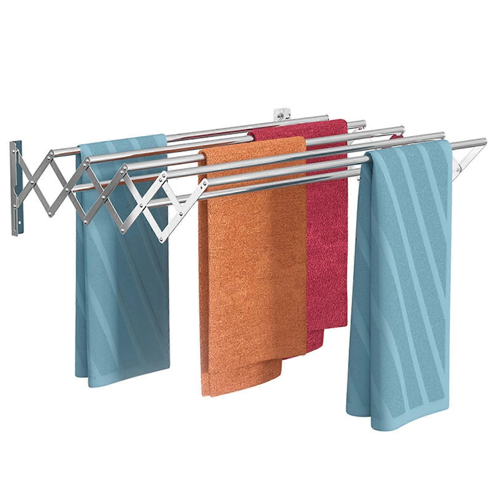 Wall Mounted Drying Rack Rustproof Stainless Steel Retractable Accordion 7Bar Space Saving 60cm