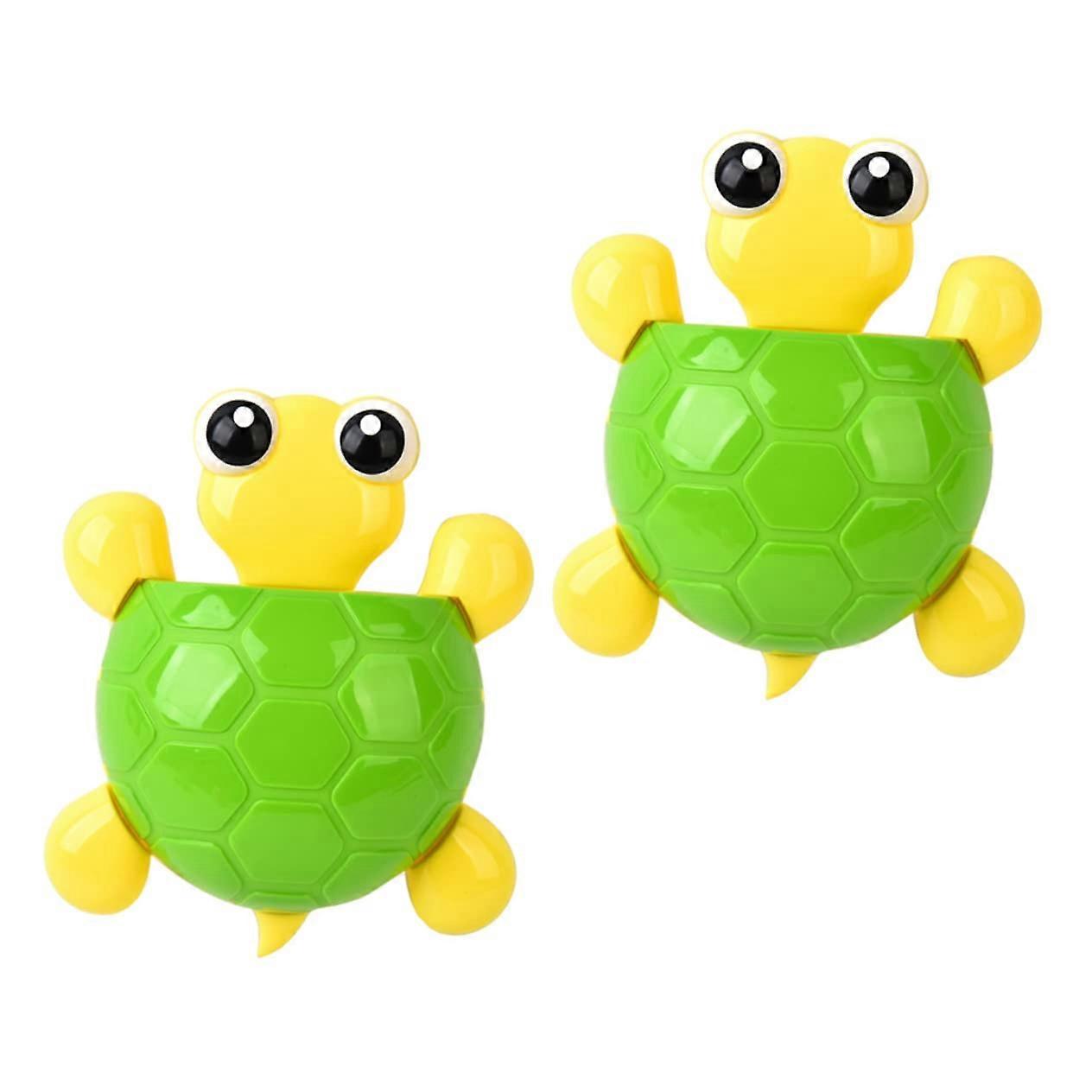 2pcs Cute Turtle Wall Mounted Toothbrush Holder Bathroom Organizer with Suction Cup Green