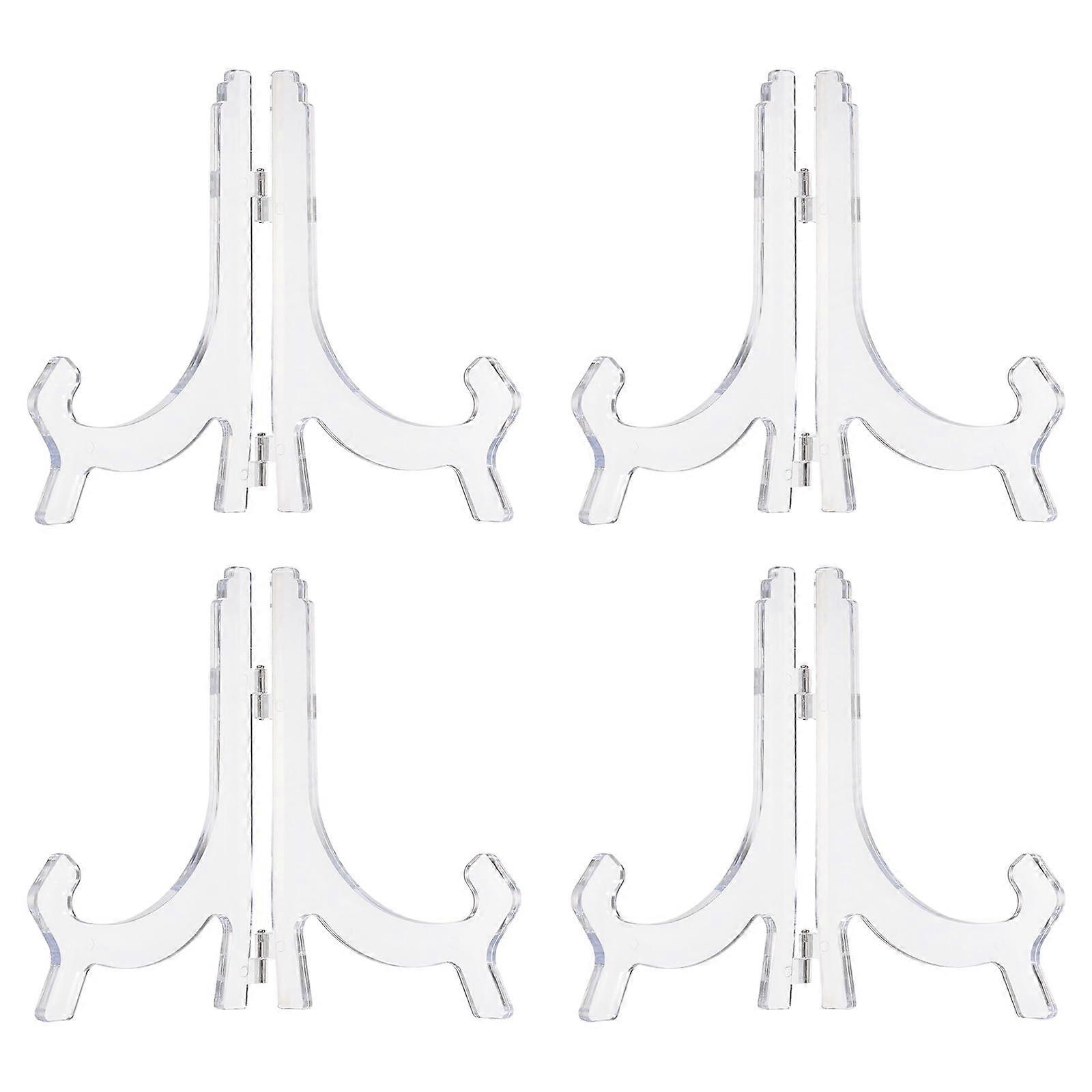 Set of 4 Clear Acrylic Easel Display Stands, Folding Plate Holders with Stable Triangular Base