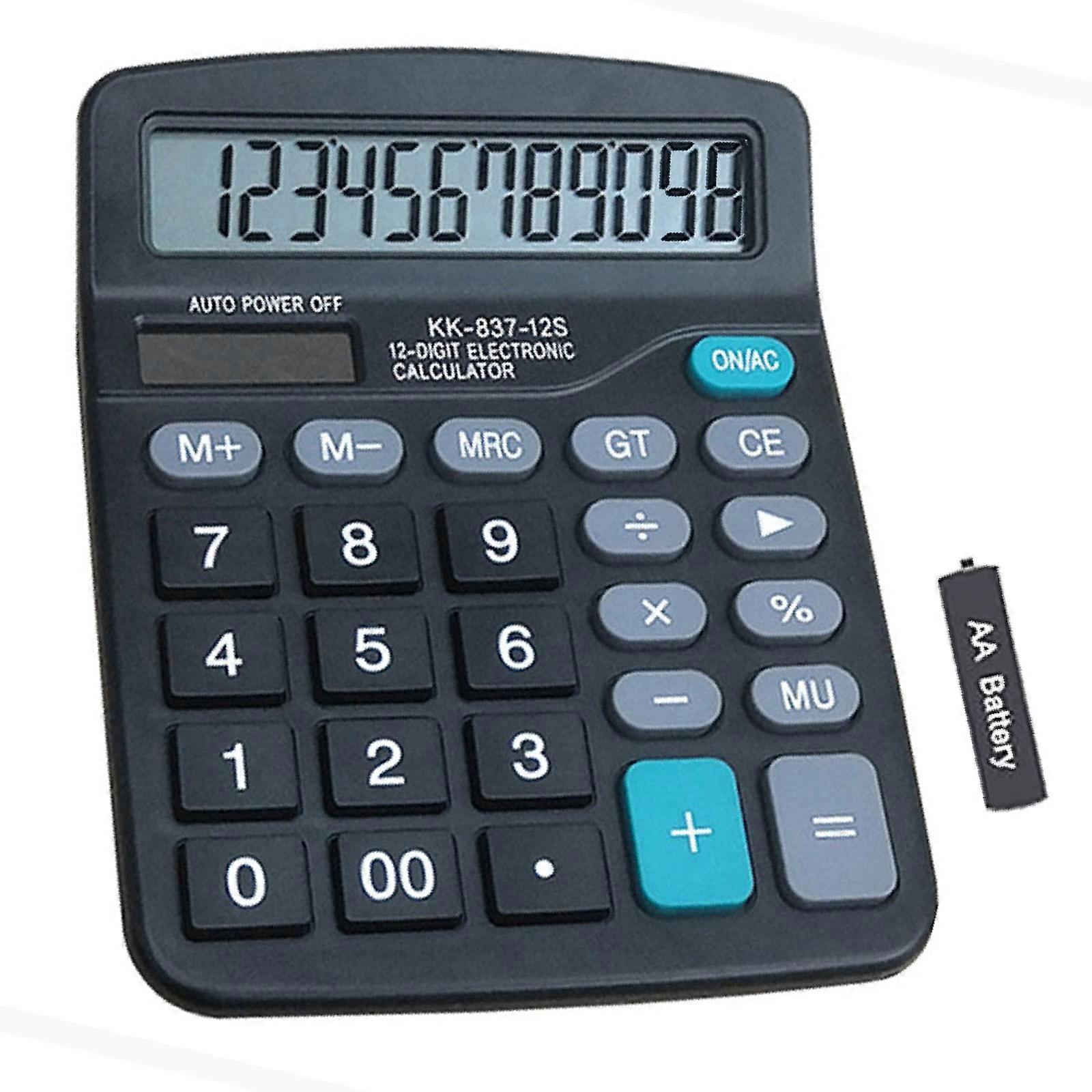 Solar Powered 12Digit Desktop Calculator with Large Display Dual Power and Comfortable Keys, Black