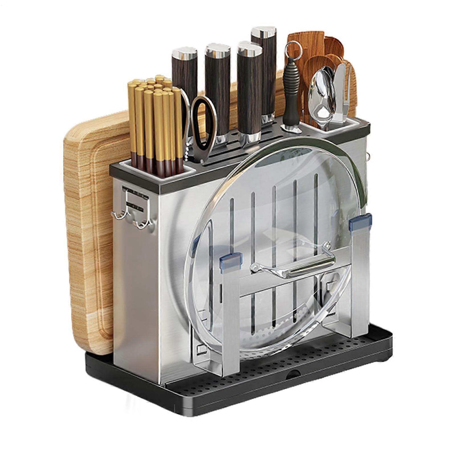 Stainless Steel Wall Mounted Cutting Board Holder with Removable Utensil Rack, Rust Resistant