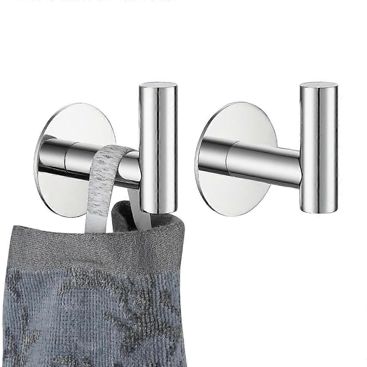 Adhesive Towel Hook Chrome 2 Pack, No Drill RustProof Stainless Steel Bathroom and Kitchen