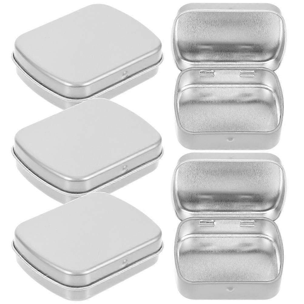 Silver Small Tin Box Flip-Type Rectangular Iron Case for Storage 5Pcs