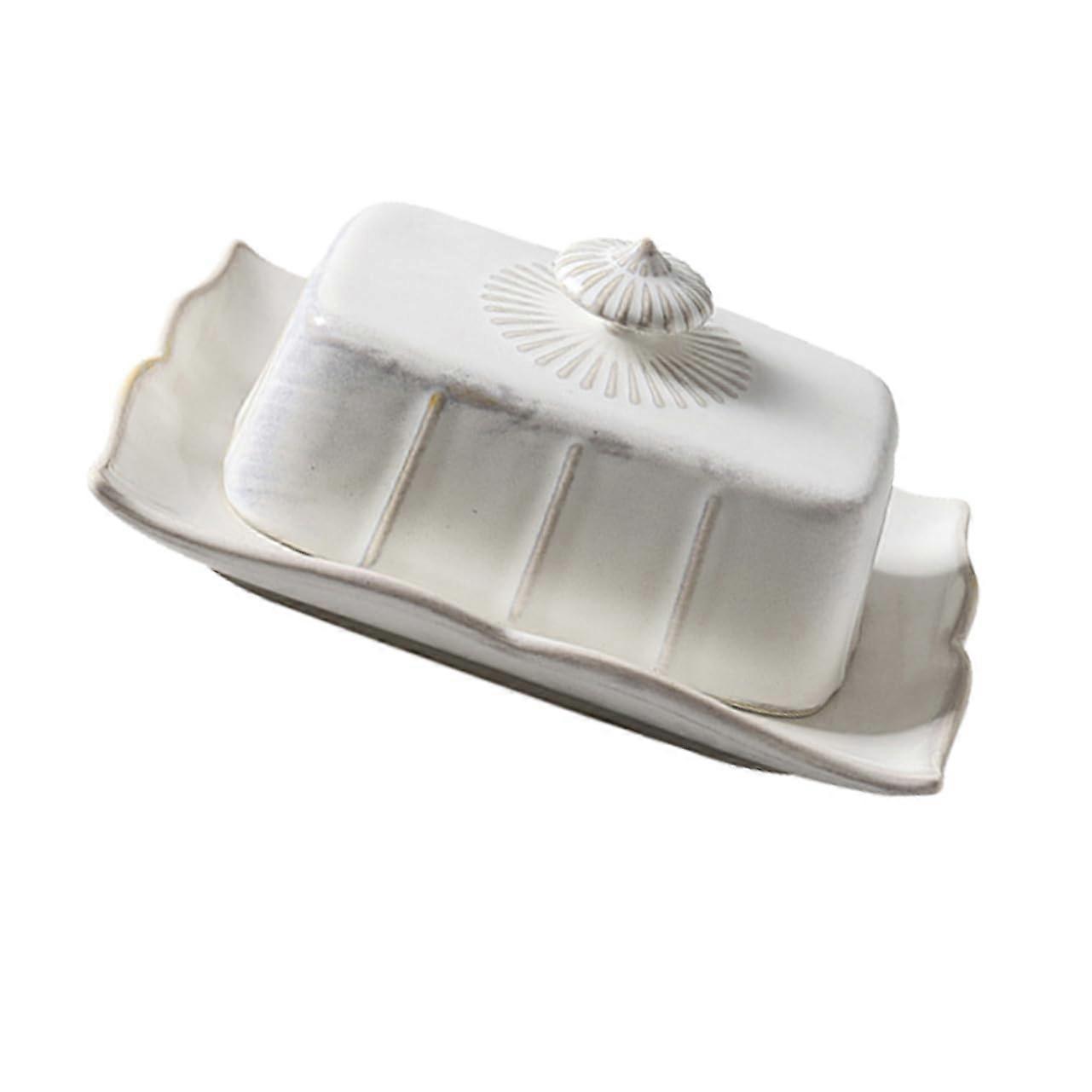Ceramic Butter Dish with Lid White Vintage Butter Server for MultiFunctional Kitchen Storage