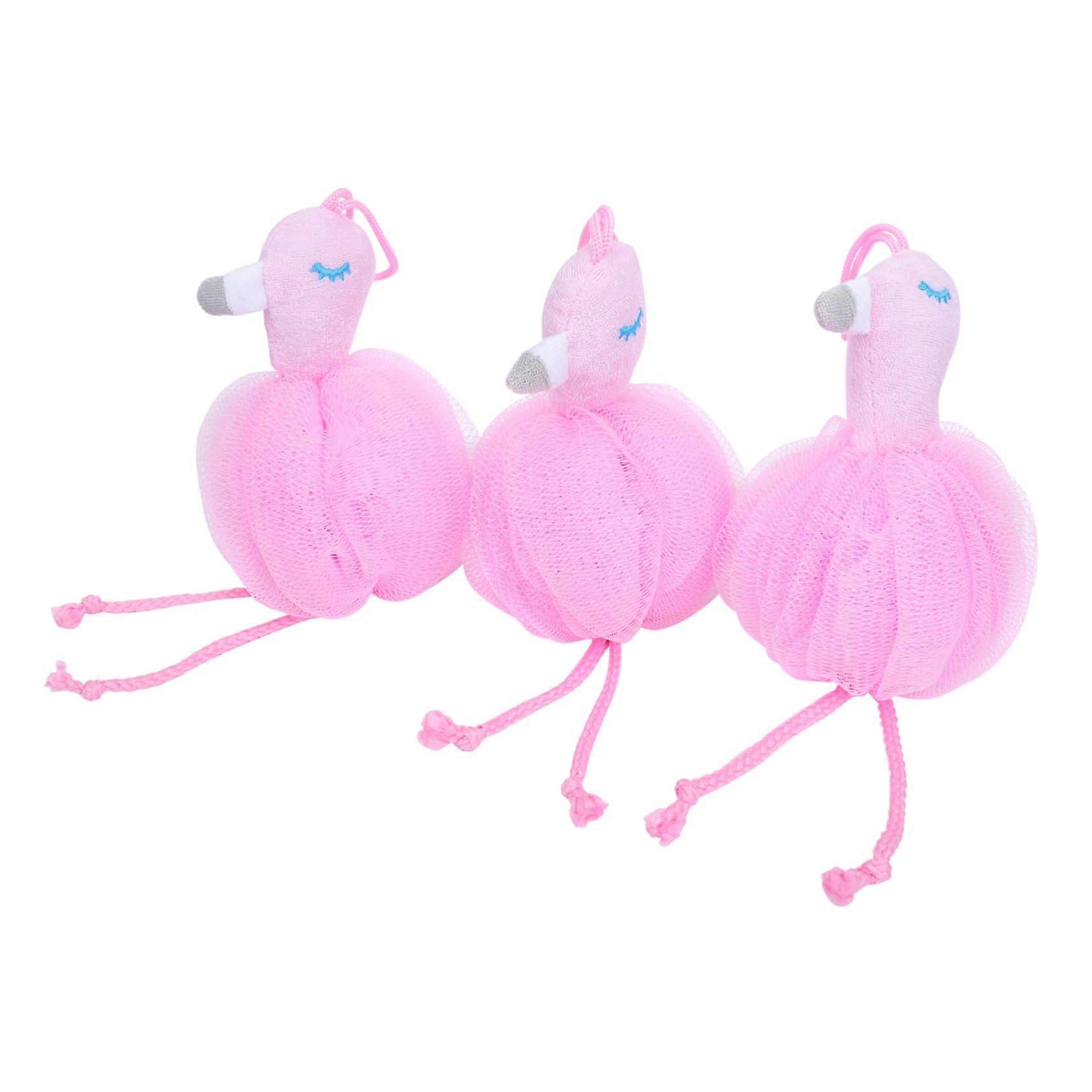 Pink Bath Sponge Set 3 Pack Flamingo Mesh Shower Loofah for Women Rich Foam Gentle on Skin