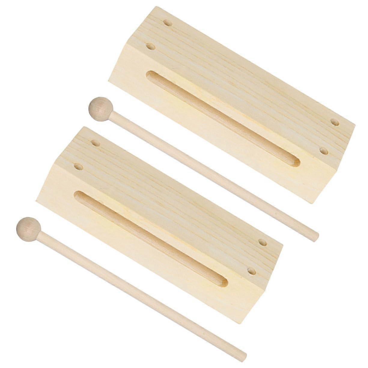 Wood Percussion Block with Mallet, Double Tone Solid Wood, Clear Resonant Sound for Classroom
