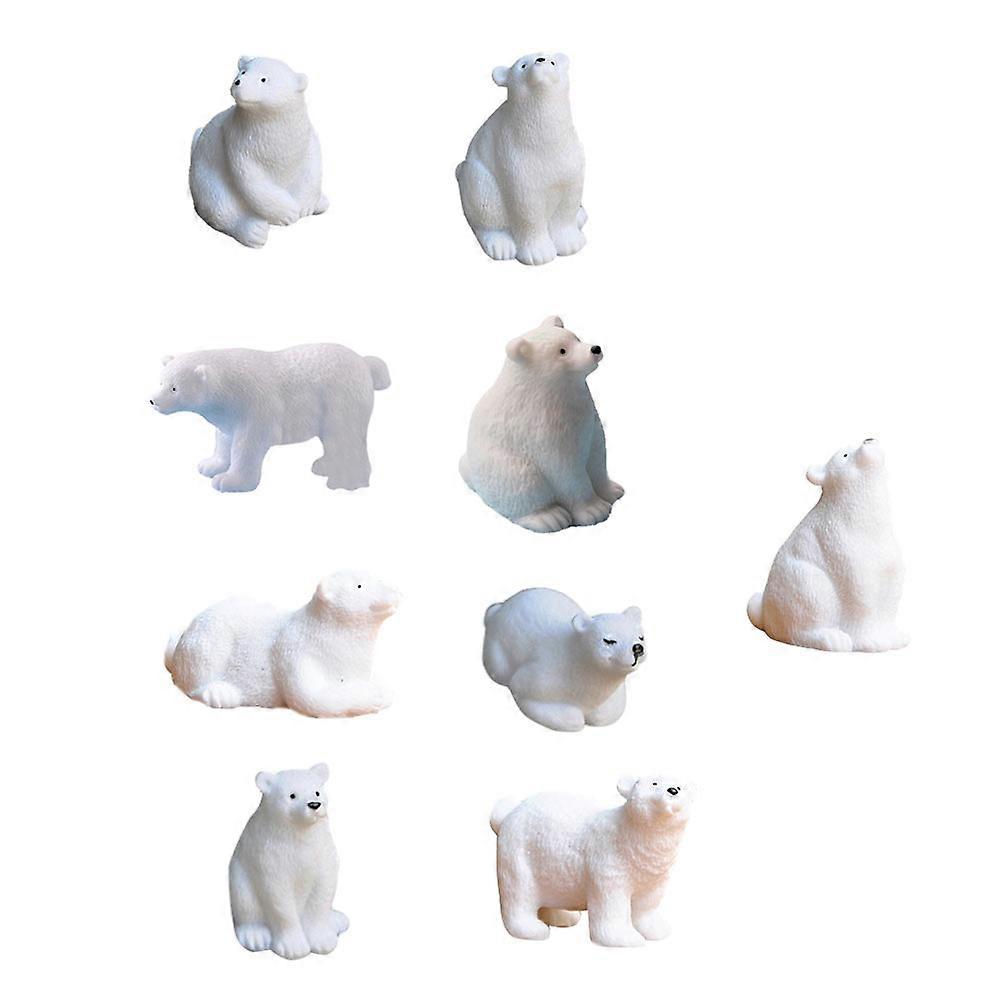 Mini Polar Bear Decor Resin Figurines for Decor 9Pcs Set