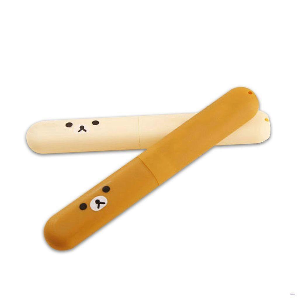 Two portable ABS plastic bear-patterned toothbrush storage boxes, a travel essential.