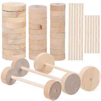 1 Set di ruote in legno e kit di bastone Ruote in legno non finite Accessori artigianali in bianco