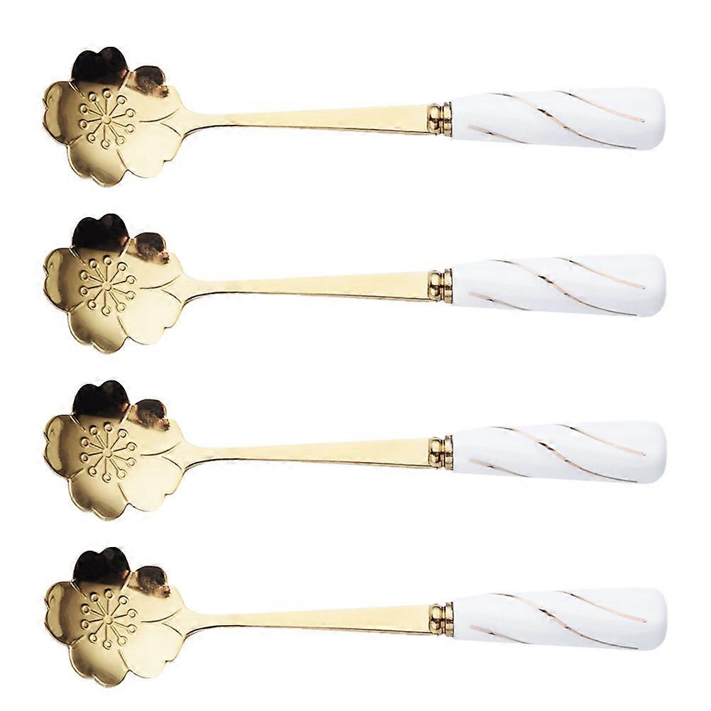 White Ceramic Handle Coffee Spoon Multipurpose Scoop 4Pcs