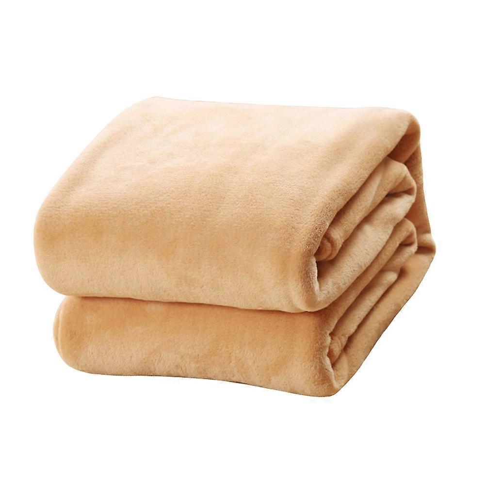 Fleece Blanket Solid Color Bed Blanket for Warming Use 2Pcs Khaki