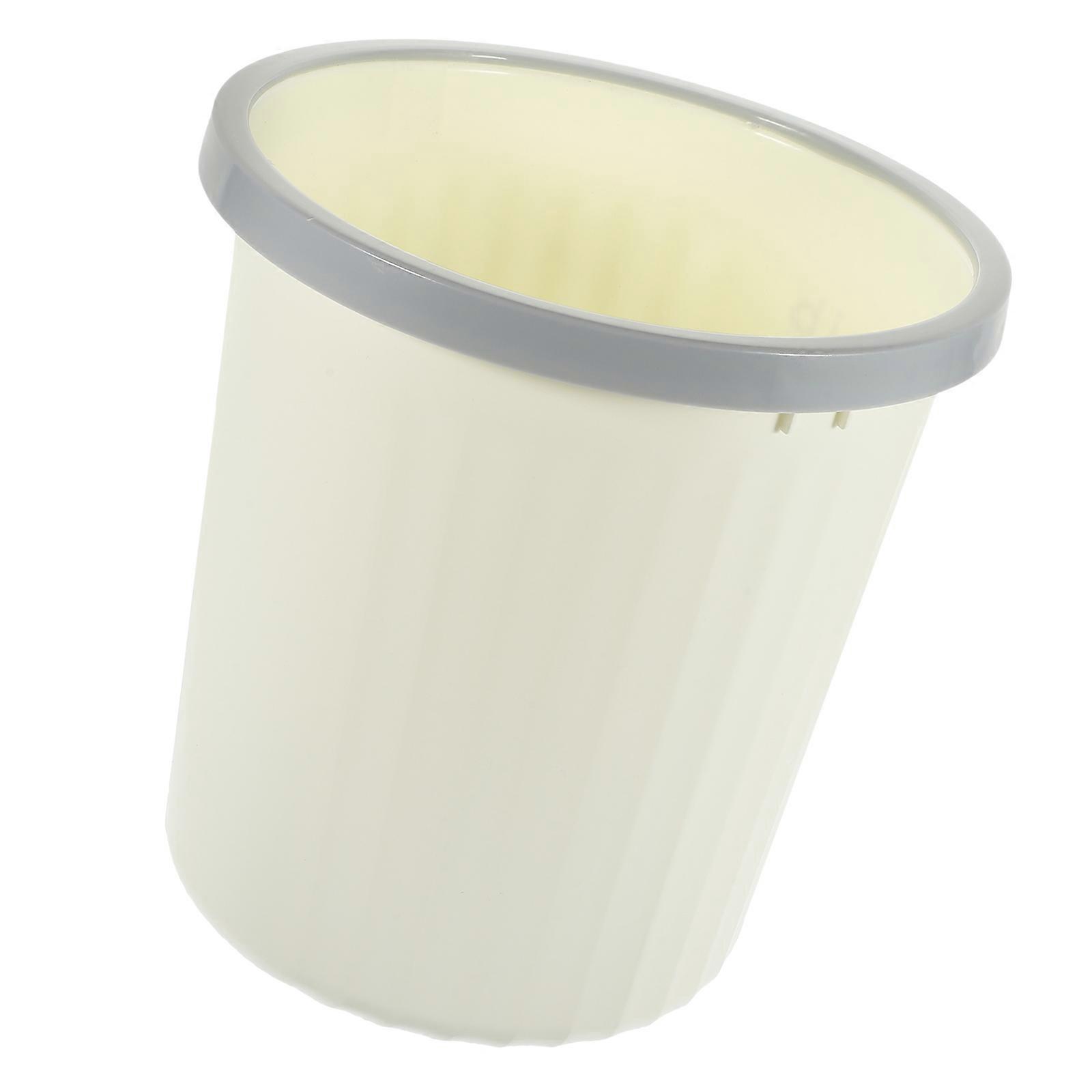Garbage Can with Presser Ring for Storage Beige Portable Trash Container for Kitchen