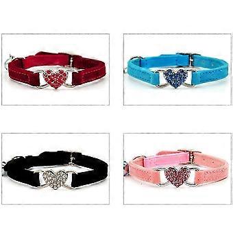Adjustable Cat Collar Pink Heart Cat Collar with Bell and Rhinestones 1Pcs