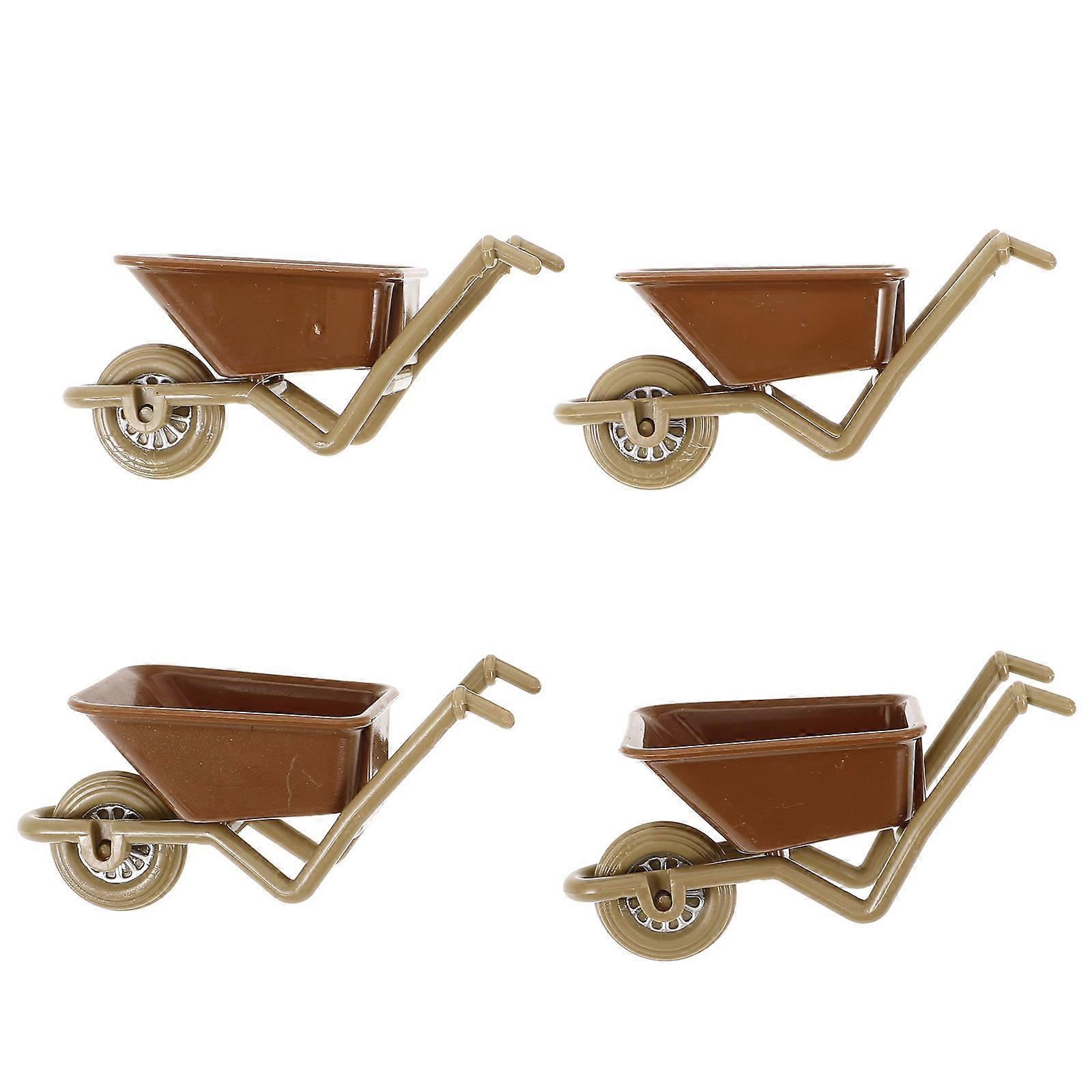 4pcs Mini Wheelbarrow Model Tiny Wheelbarrow Mini House Micro Landscape Decoration