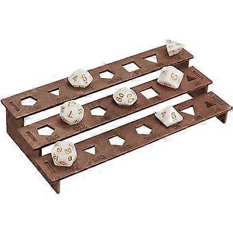 Wooden Dice Holder - 3 Tier Display Rack Coconut Brown Storage Shelf Holds 21 Pcs of Polyhedral Dice for Collectors Dungeons and Dragons Game